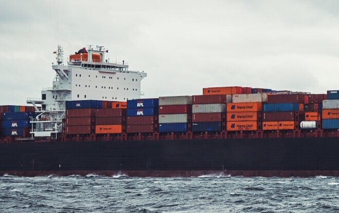 Waterproof labels in use on containers on a container ship.